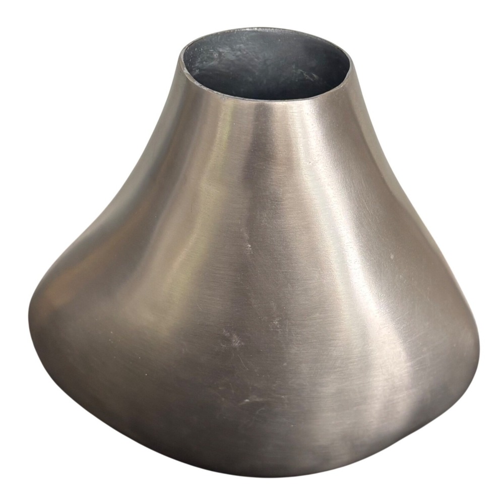 Modern Brushed Silver Metal Teardrop Vase Asymmetrical Sculptural Bud Vase 6in